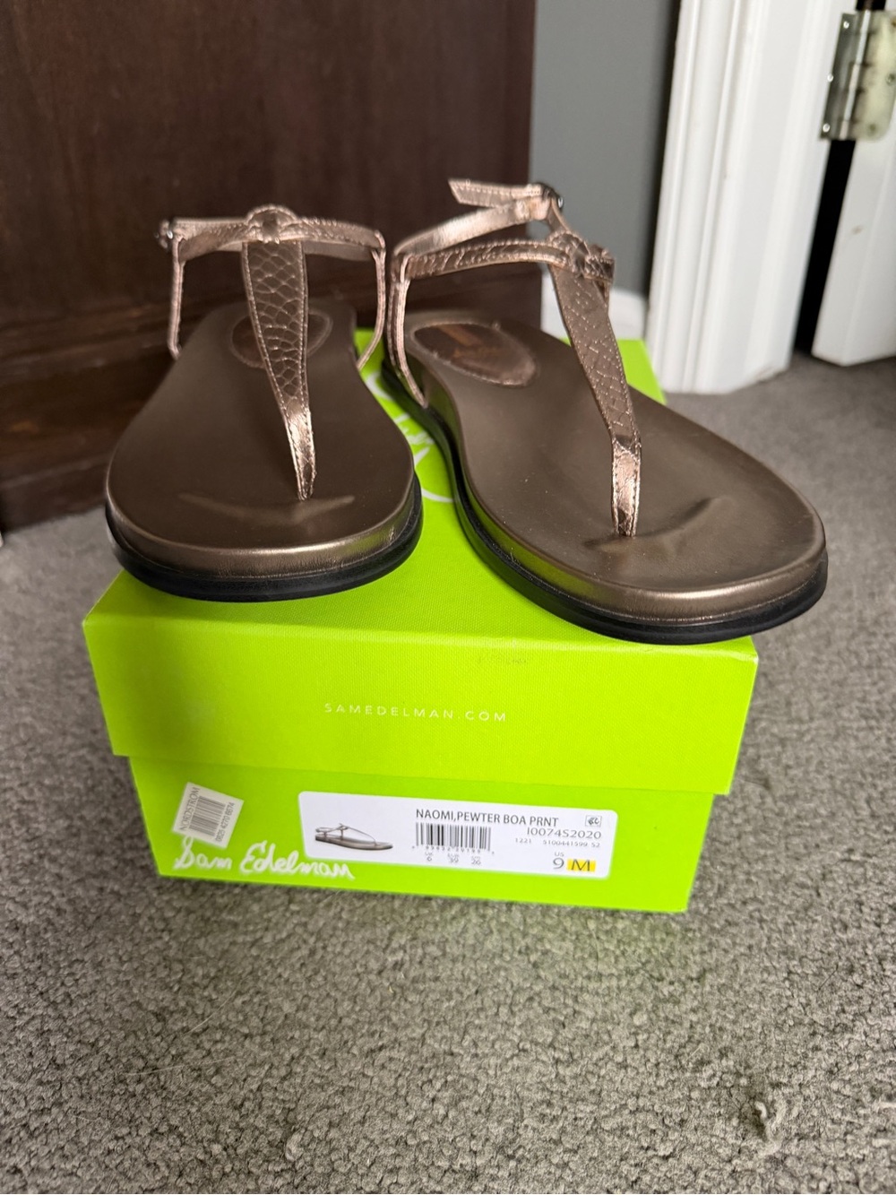 Sam Edelman Metallic Pewter T-Strap Sandals